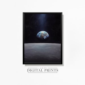Earth Rise Moon Art Poster - Digital Print Download - Modern Apollo Landing Painting - PRINTABLE Wall Art - Outer Space Gift