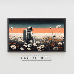 Samsung Frame TV Art - Spaceman And Flower Art DIGITAL Download - High Quality Astronaut Outer Space Floral Painting
