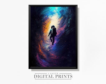 Astronaut Painting -Outer Space Poster - Digital Print Download - Spaceman Floating Wall Art - PRINTABLE Sci-fi Home Decor