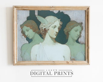 Pintura al óleo de mujeres clásicas - Descarga de impresión digital - Vintage Light Academia Wall Art - Decoración de mitología IMPRIMIBLE