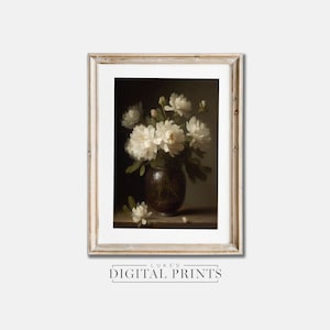 Pintura al óleo floral de bodegones oscuros - Descarga de impresión digital - Vintage Moody Flower Bouquet - Arte de pared IMPRIMIBLE