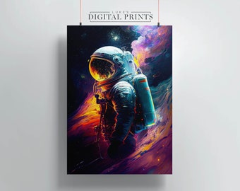 Astronaut Poster Print -  Colourful Spaceman PRINTABLE Wall Art - Digital Download