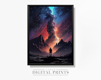 Space Mountains Art Poster - Digital Print Download - Nebula Cosmic Cliffs Landscape Painting - PRINTABLE Wall Art - Galaxy Gift