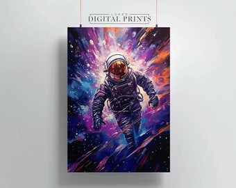 Spaceman Painting Print -  Colourful Astronaut PRINTABLE Wall Art - Digital Download
