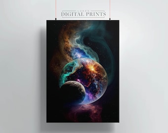 Outer Space Print - Digital Print Download Poster - Planets And The Galaxy - High Quality Art