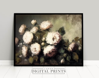 Light Pink Flower Oil Painting - Digital Print Download - Rustic Neutral Floral Wall Decor - High Quality Botanical Art Poster