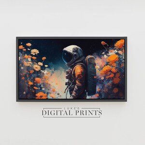 Samsung Frame TV Art - Astronaut Floral Art DIGITAL Download - Spaceman Outer Space Wildflower Abstract Painting - High Quality