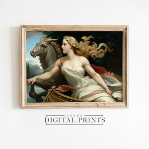 Classical Goddess Oil Painting - Digital Print Download - Antique Mythology Portrait Wall Art - PRINTABLE Moody Vintage Decor