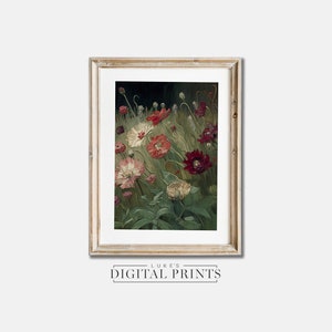 Field Of Flowers Oil Painting - Digital Print Download - Vintage Impressionist Floral Wall Décor - PRINTABLE Poppies Art