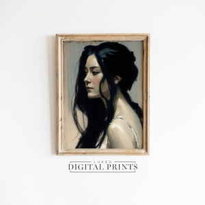 Moody Woman Portrait Painting - Digital Print Download - Antique Moody Female Art - Impressionist Minimalist Muted Wall Decor PRINTABLE