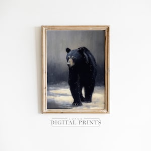 PRINTABLE Black Bear Minimalist Oil Painting - Digital Print Download - Wildlife Wall Art - Impressionist American Animal Home Decor