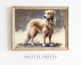 ゴールデン レトリバーの油絵 - デジタル プリントのダウンロード - 素朴な犬の壁アート - ペットの肖像画アート プリント 印刷可能な犬のアート