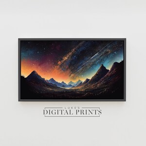 Samsung Frame TV Art - Night Sky Mountain Landscape Painting DIGITAL Download - Cosmic Space Silhouette Digital Artwork