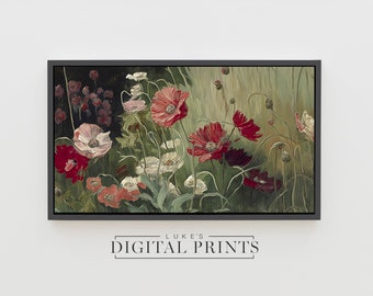 Samsung Frame TV Art - Floral Poppy Oil Painting DIGITAL - High Quality Download - Botanical Flower Art