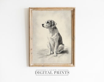 Beagle Portrait Sketch Art - Digital Print Download - Rustic Cute Pet Portrait Home Decor - Vintage Small Dog Drawing Wall Art PRINTABLE