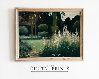 Summer Wildflower Garden Painting - Digital Print Download - Floral Country Landscape Home Decor - White Flower Wall Art PRINTABLE