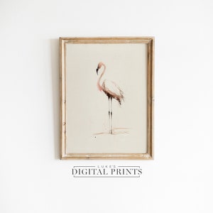 Rustic Flamingo Sketch Art - Digital  Print Download - PRINTABLE Minimalist Wildlife Wall Art - Vintage American Bird Portrait Drawing Décor