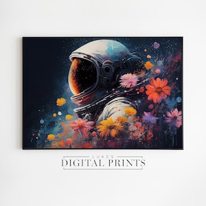 Floral Astronaut Poster - Digital Print Download - Colourful Spaceman Painting - PRINTABLE Wall Art - Outer Space Home Decor