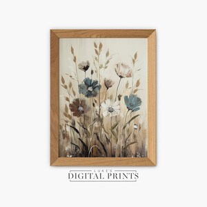 Wildflower Oil Painting - Digital Print Download - Floral Country Cottage Wall Art - PRINTABLE Neutral Muted Flowers Field
