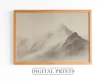 Minimalist Mountain Landscape Sketch Art - Digital Print Download - Soft Beige Landscape Art Drawing PRINATABLE - Vintage Neutral Wall Art
