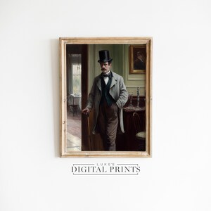 Victorian Man In Top Hat Portrait Painting - Digital Print Download - Rustic Gentleman Impressionist Artwork - Antique Male Decor PRINTABLE