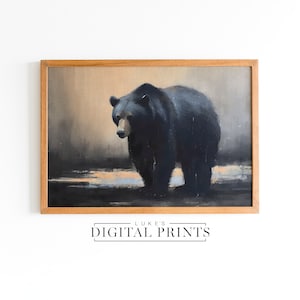 Black Bear Oil Painting - Digital Print Download - Minimalist Impressionist American Animal Decor PRINTABLE - Abstract Wildlife Wall Art
