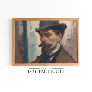 Impressionist Portrait Oil Painting - Digital Print Download - Rustic Dark Male Home Decor PRINTABLE - Vintage Victorian Gentleman Wall Art