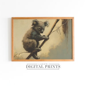 Australian Koala Oil Painting - Digital Print Download - Rustic Wildlife Home Decor PRINTABLE - Impressionist Animal Art Print