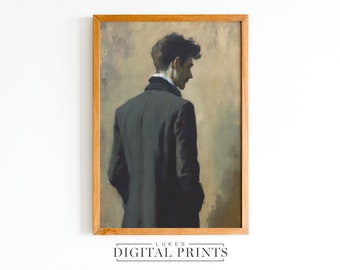 PRINTABLE Vintage Moody Oil Painting - Digital Print Download - Rustic Moody Man Portrait Wall Art - Victorian Male Standing Home Decor