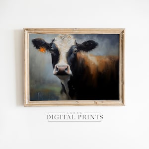 Cow Oil Painting Print Portrait - Digital Download - Vintage Farmhouse Cattle Décor - Rustic Impressionist Farm Animal Wall Art PRINTABLE