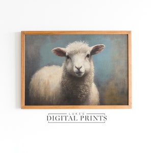 Sheep Oil Painting Portrait - Digital Print Download - Vintage Farmhouse Lamb Decor - PRINTABLE Wildlife Wall Art