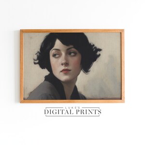 PRINTABLE Vintage Woman Portrait Oil Painting - Digital Print Download - Minimalist Muted Decor - Impressionist Antique Moody Wall Art