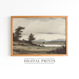 Vintage Green Landscape Oil Painting - Digital Print Download - Rustic Country Landscape Wall Art -  PRINTABLE Farmhouse Decor