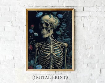Floral Skeleton Oil Painting Digital Print - Instant Poster Download PRINTABLE