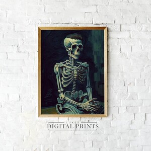 Skeleton Oil Painting Digital Print - Skull Poster Download PRINTABLE - Dark Art