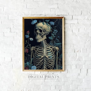 Floral Skeleton Oil Painting Digital Print - Instant Poster Download PRINTABLE