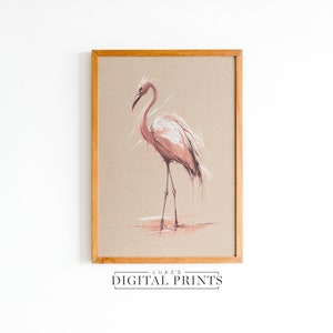 Pink Flamingo Illustration - Digital Print Download - Minimalist Wildlife Art Drawing - Rustic American Bird Portrait Sketch Décor PRINTABLE