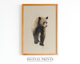 Black Bear Sketch Art - Digital Print Download - Minimalist Animal Wall Art - Rustic American Western Bear Drawing Decor PRINTABLE