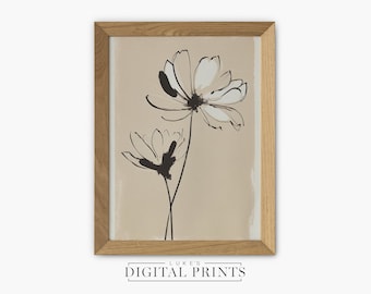 Vintage Flowers Sketch Print - Botanical Line Drawing PRINTABLE Abstract Art - Digital Download