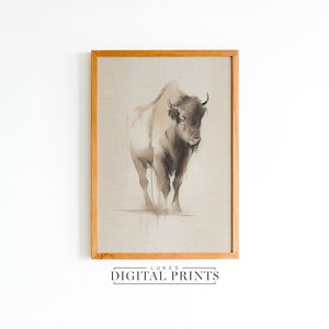 Minimalist Buffalo Sketch Portrait - Digital  Print Download - Rustic Animal Wildlife Wall Art - Vintage Western Drawing Décor PRINTABLE