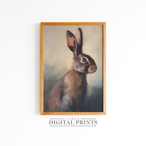 PRINTABLE Rabbit Oil Painting - Digital Print Download - Abstract Wildlife Bunny Art Poster - Rustic Impressionist Animal Wall Decor