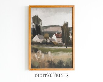 DRUCKBARE Landschaft Wandkunst - Digitaldruck Download - Bauernhaus Ölgemälde - rustikale Landschaft Dekor