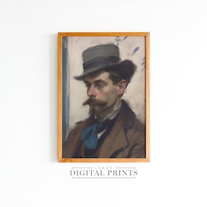 Impressionist Portrait Oil Painting - Digital Print Download - Vintage Victorian Gentleman Wall Art - Rustic Dark Male Home Decor PRINTABLE