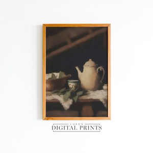 Rustic Farmhouse Still Life Oil Painting - Digital Print Download - Vintage Old Century Home Decor - PRINTABLE Vintage Kitchen Art Print