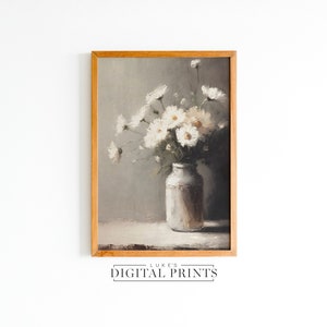 Country Floral Daisy Still Life Oil Painting - Digital Print Download - Rustic Wildflower Wall Art PRINTABLE - Vintage Countryside Decor
