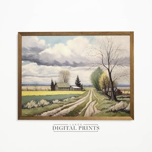 Country Landscape Oil Painting - Digital Print Download - Vintage PRINTABE Wall Decor - High Quality Rustic Art Poster