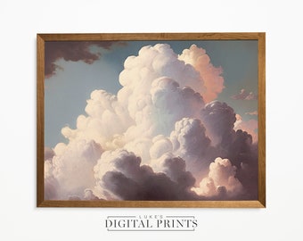Cloudy Sky Oil Painting - Digital Print Download - Rustic Neutral Landscape Wall Decor - High Quality PRINTABLE Art Poster