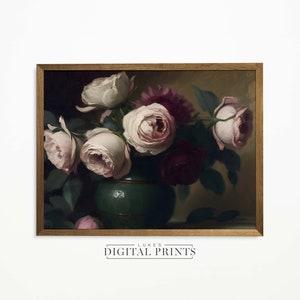 Rose Still Life Oil Painting - Digital Print - High Quality Download - Vintage Flower Art Poster