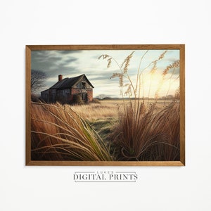 Farmhouse Landscape Oil Painting - Digital Print Download - Country Scenery Wall Decor - High Quality PRINTABLE Art Poster