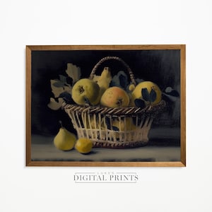Pears Basket Still Life Painting - Digital Print Download - Rustic Summer Fruit Decor - PRINTABLE Vintage Wall Art